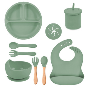 Set <span class=keywords><strong>de</strong></span> Regalo para Bebés en Oferta, Plato y Tazón con Succión para Niños Pequeños, Vaso, Babero, Cuchara, Set <span class=keywords><strong>de</strong></span> Alimentación <span class=keywords><strong>de</strong></span> Silicona para Bebés - Product Image 1