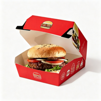 Boîte à hamburger en carton alimentaire pour la restauration rapide, emballage à emporter pour hamburgers, encre de soja, vente en gros