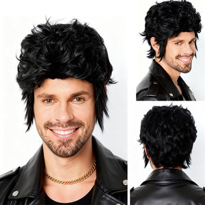 Peluca Negra Rizada Estilo Elvis Años 60, Peluca <span class=keywords><strong>de</strong></span> Disfraz <span class=keywords><strong>de</strong></span> <span class=keywords><strong>Rock</strong></span> and Roll para Hombre, para Halloween, Fiestas Temáticas, Actuaciones en Escenario - Product Image 1