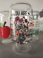 Lot de 16 oz de verres à boisson en verre sans BPA, motif floral, avec couvercle en bambou et paille en verre
