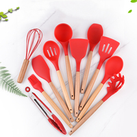 Ensemble d'ustensiles de cuisine en silicone de haute qualité avec manche en bois, 12 pièces, outils de cuisine, ustensiles de cuisson
