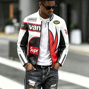 Chaqueta <span class=keywords><strong>de</strong></span> <span class=keywords><strong>Cuero</strong></span> para <span class=keywords><strong>Hombre</strong></span>, Estilo Piloto <span class=keywords><strong>de</strong></span> Carreras, Personalizada OEM ODM, con Cuello Alto y Logotipo Frontal - Product Image 4