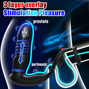 Hochwertige Fernbedienung Teleskop Sexspielzeug Prostata Massage Cockring mit Anal Plug Vibrator - Product Image 3