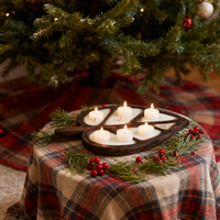 Support de bougie en bois naturel, plateau à bougie pour arbre de Noël, plateau à bougie en bois avec feuilles, avec poignée en bois