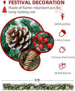 Artificial Wreath Christmas Garland Red Berry Customizable PVC Greenery Fireproof Eco-Friendly <b>Pinecone</b> for Indoor Decorations - Product Image 2