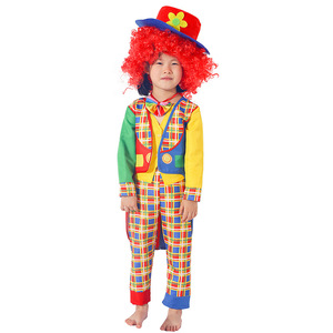 Disfraz de payaso para niños, conjunto de cuatro piezas a cuadros con peluca roja, talla de 8 a 13 años, para circo, escenario, cosplay - Product Image 2