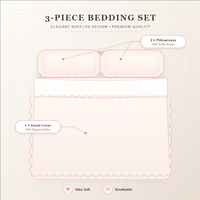 Ensemble de housse de couette en coton 100% à imprimé floral de style campagnard français, élégant avec bordure à volants, rose rose, ensemble de literie 3 pièces