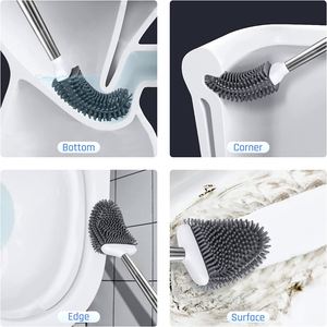 Toilet Brush and Holder Set for Bathroom Toilet Bowl Brush Head with Stainless Steel <b>Handle</b> Silicone Cleaning Toilet Brush - Product Image 2