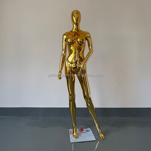 Mannequin de vitrine femme grande taille avec tête, en PP argenté/doré, pose debout, pour présentation de vêtements - Product Image 3