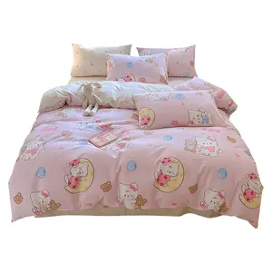 Customize Cheap 3D Cartoon Printing Girl Bedding Duvet Cover Set Pink Plaid Patterns 100% Cotton Printed Bedding Set