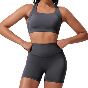 Ensemble de yoga pour femme, été, effet nuage, taille haute, col rond, nylon et élasthanne, sans couture, pour fitness et remonte-fesses, deux pièces - Product Image 4