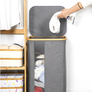 Foldable <b>Laundry</b> Hamper Grey Rectangle <b>Standing</b> Type For Clothing Storage With Mesh Panel And Wheels - Product Image 4