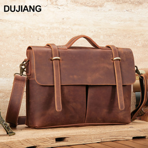 Dujiang Crazy Horse <b>Leather</b> <b>Briefcase</b> Genuine <b>Leather</b> Men's Messenger Bag Large Business Travel Shoulder Bag - Product Image 1