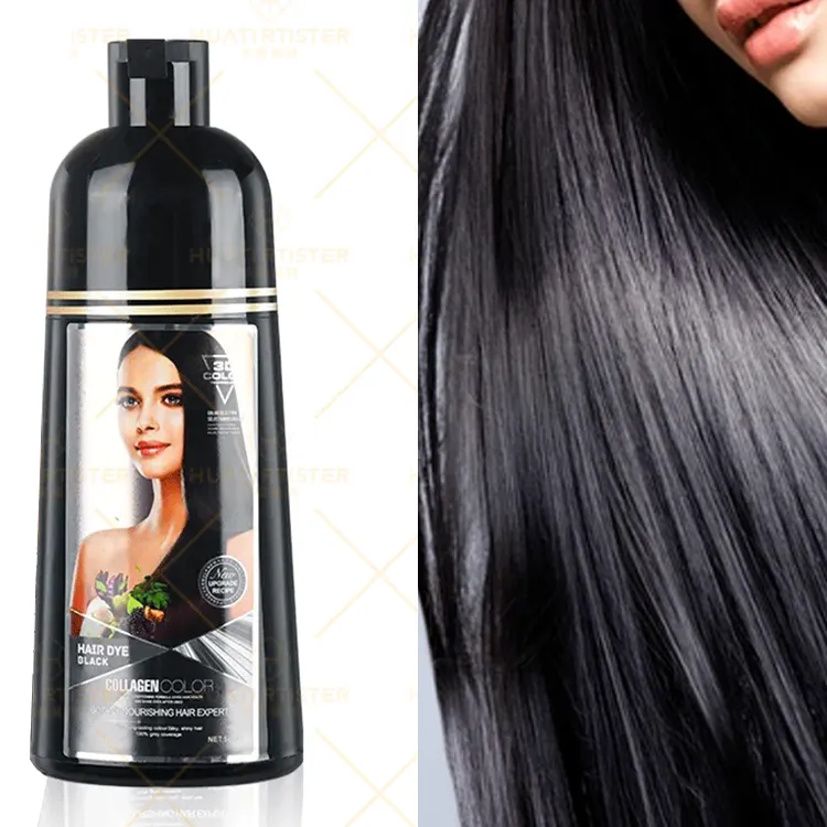 Huati Sifuli Dle Kräuterformel Haarfarbe schwarz schnell dauerhaft natürlich schwarz Haarfarbstoff Shampoo für Männer und Frauen 500 ml