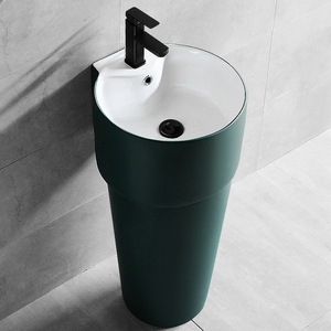 Ceramic Pedestal <b>Basin</b> <b>Round</b> One-Piece Floor Standing Washbasin For Small Apartments And Balconies - Product Image 2