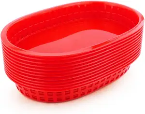 Ekmek, meyve, sosis, barbekü, patates kızartması, kırmızı, sarı, yeşil, gri, siyah için 10.7x6.8 inç plastik Oval plastik gıda sepeti