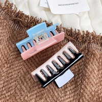 Barrette à cheveux en acétate de style japonais et coréen, bloc de couleur, faite à la main, carrée creuse, barrette à cheveux de requin, accessoire de cheveux tendance pour l'arrière de la tête