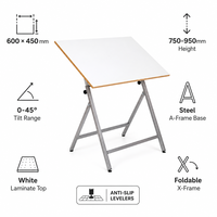 Table à dessin inclinable réglable, planche à dessin blanche, bordure en bois, support en métal en forme de A pour l'école d'art, le collège, le studio