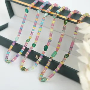 niche light luxury and versatile jewelry New abacus bead green agate water drop stone natural stone handmade Colorful necklace
