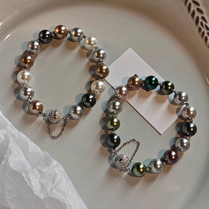 Bracelet de perles multicolores <span class=keywords><strong>Tahiti</strong></span> pour femme, design de luxe léger, fermoir magnétique, perles fantaisie, bijou de main, perles électroplaquées - Product Image 1