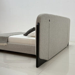 Gainsville Furniture 1.8m Solid Wood <strong>Double</strong> <strong>Bed</strong> Italian Minimalist <strong>Cream</strong> Master Bedroom Modern Fabric <strong>Bed</strong> with Soft Style Frame - Product Image 2