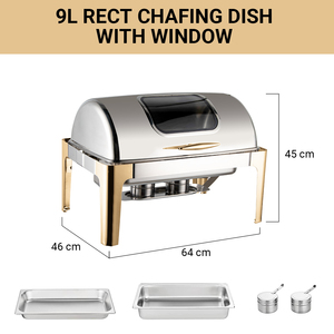 Scaldavivande Rettangolare Mezzo Oro e Mezzo Argento con Coperchio Roll-Top, Set Buffet in Acciaio Inossidabile da 9L per Servizio e Mantenimento Calore - Product Image 5