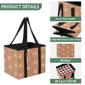 Sac fourre-tout pliable robuste à motif floral pour les courses à Hawaï, les sorties à la plage, le camping, les pique-niques, réutilisable avec poignées robustes - Product Image 5