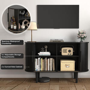 ブラックアクセントウッドクレデンザフルーツスライディングドアロングビュッフェ装飾クラフト収納タンブールドアキャビネットリビングルーム家具 - Product Image 4