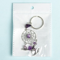 Porte-clés attrape-rêves en acier inoxydable avec pendentif gland en alliage métallique et perles de cristal naturel, accessoire DIY