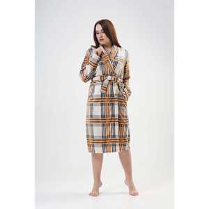 Clásico Bata de Franela para Mujer, Manga Larga, Suave, a Cuadros Marrones, Ropa de Dormir - Product Image 6