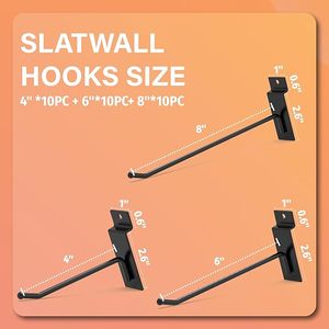 5.2 slatwall <b>hooks</b> 4"/6"/8" 30PC Black Vietnam Origin <b>Hooks</b> & Rails <b>Pegboard</b> Mounted Industrial 30lb weight capacity - Product Image 4
