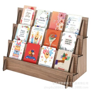 Cross-border wooden <b>desktop</b> greeting card display rack, solid wood tiered <b>shelf</b>, sticker storage rack, portable display rack - Product Image 4