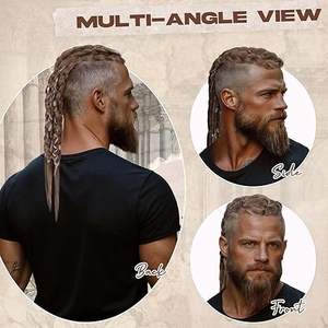 Extensiones <span class=keywords><strong>de</strong></span> Cabello Trenzado <span class=keywords><strong>de</strong></span> 24 Pulgadas Hechas a Mano con Clip, Estilo <span class=keywords><strong>Vikingo</strong></span> para Hombres, Accesorios <span class=keywords><strong>de</strong></span> Guerrero Renacentista para Halloween - Product Image 3