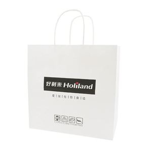 Fabricants chinois de sacs en papier kraft blanc pliables avec logo noir - Product Image 1
