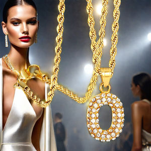 <span class=keywords><strong>Pas</strong></span> <span class=keywords><strong>cher</strong></span> prix Offre Spéciale nouveau <span class=keywords><strong>collier</strong></span> pendentif femme en acier inoxydable plaqué or 18 carats 26 initiales O lettre pleine zircon - Product Image 2