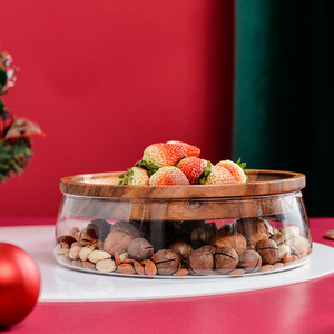 Round Glass Candy and Nuts Serving <b>Container</b> with Wooden Lid Food <b>Snack</b> Tray Bread Plates - Product Image 5