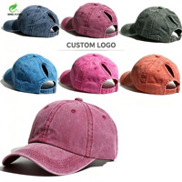 Wins Flying Custom Hats Blank Caps Dames Katoenen Paardenstaartpetten Ongestructureerde Verweerde Gewassen Sport Paardenstaart Baseballpet