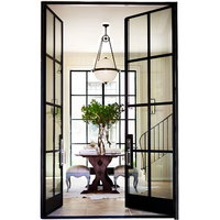 Cadre en aluminium noir porte d'entrée porte française rupture thermique avant verre trempé rail inférieur aluminium Double verre fini