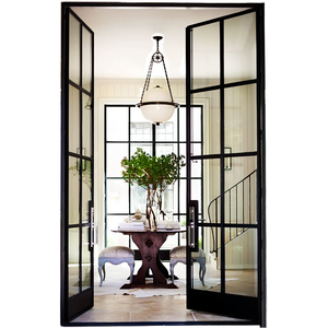 Porte d'entrée moderne en alliage d'aluminium à cadre fin avec design à battants français pour la décoration de villa Marque YJ Garantie 1 an - Product Image 1