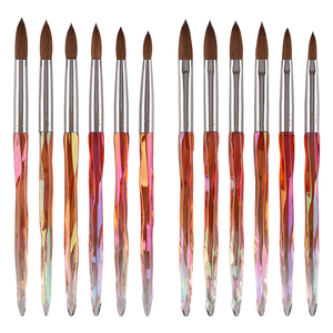 Pinceau de luxe pour nail art en Kolinsky, manche cristal irisé rouge orangé, outil d'extension pour poudre acrylique et gel UV, idéal pour salon de manucure - Product Image 3