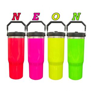 Blank Sublimation Neon 30oz Tumbler <b>Large</b> Capacity Coffee <b>Mugs</b> 20 Pack Water Bottle with Lid for Customized Gifts - Product Image 1