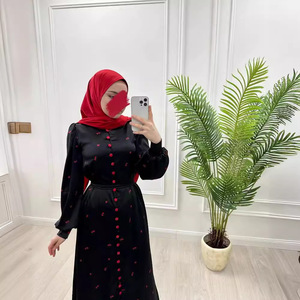 Vêtements ethniques Abayas Robes imprimées pour femmes Ceintures simple boutonnage Jalabiya Ramadan <span class=keywords><strong>Maroc</strong></span> Dubai Eid Muslim Kaftan - Product Image 4