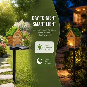 WINNER Christmas Garden <b>Stake</b> Light <b>Wooden</b> House Design 29cm Warm White LED Indoor Solar Powered 5m Length Easy Installation - Product Image 3