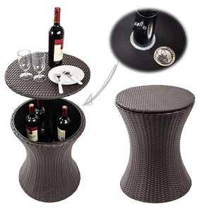 Commercio all'ingrosso personalizzato Rattan giardino tavolo da <span class=keywords><strong>Bar</strong></span> fresco <span class=keywords><strong>esterno</strong></span> Patio con birra vino Cooler vasca idromassaggio lato tavolo e secchiello per il ghiaccio - Product Image 3