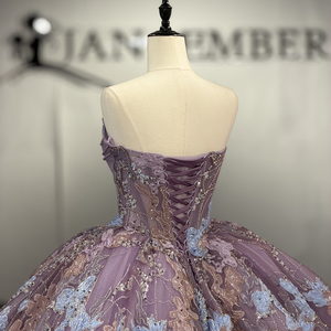 Dy1528 Luxury Mauve Purple Chiffon Natural Waist Quinceanera Dress Sparkly Floral Lace Applique Ball Gown Beaded Anti-static - Product Image 2