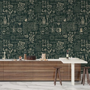 Papel tapiz con tema de hierbas y medicina verde y beige, mural de estilo retro para decoración de dormitorio y sala de estar - Product Image 2