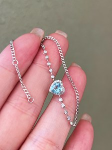 Xinfly 18k <b>Solid</b> White Gold Woman's Diamond Aquamarine Gemstone Heart <b>Bracelet</b> for Anniversary - Product Image 4