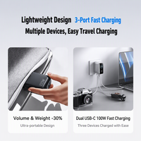 Chargeur USB C GaN 100W avec affichage numérique intelligent AI, adaptateur de charge rapide PD 3 ports pour ordinateur portable, téléphone, tablette, montre