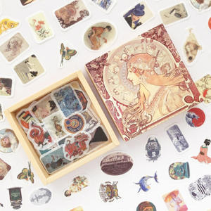 200 Uds. Pegatinas decorativas de dibujos animados bonitos personalizadas hermosa chica Snack Retro Van Gogh's Starry Sky Scrapbook planificador pegatinas - Product Image 2