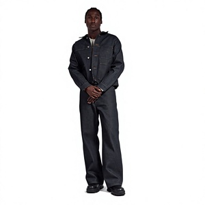 Veste en jean bleu foncé pour homme, style workwear, col rabattu, simple boutonnage, longueur standard, 100 % coton, finition délavée - Product Image 2